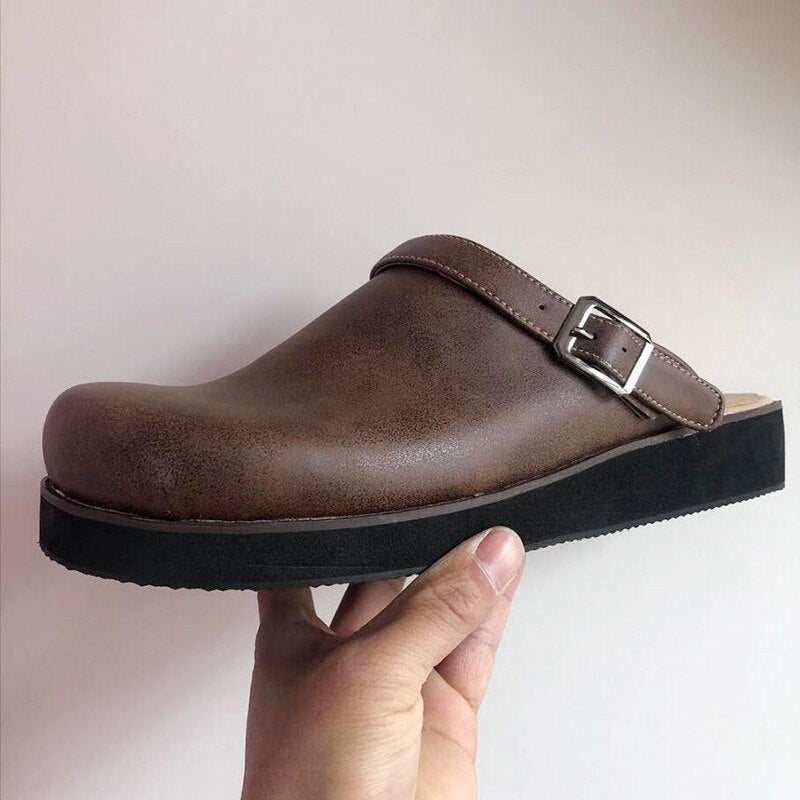 Men's Slip-On Faux Clogs | Buckle Strap & Stitched Sole