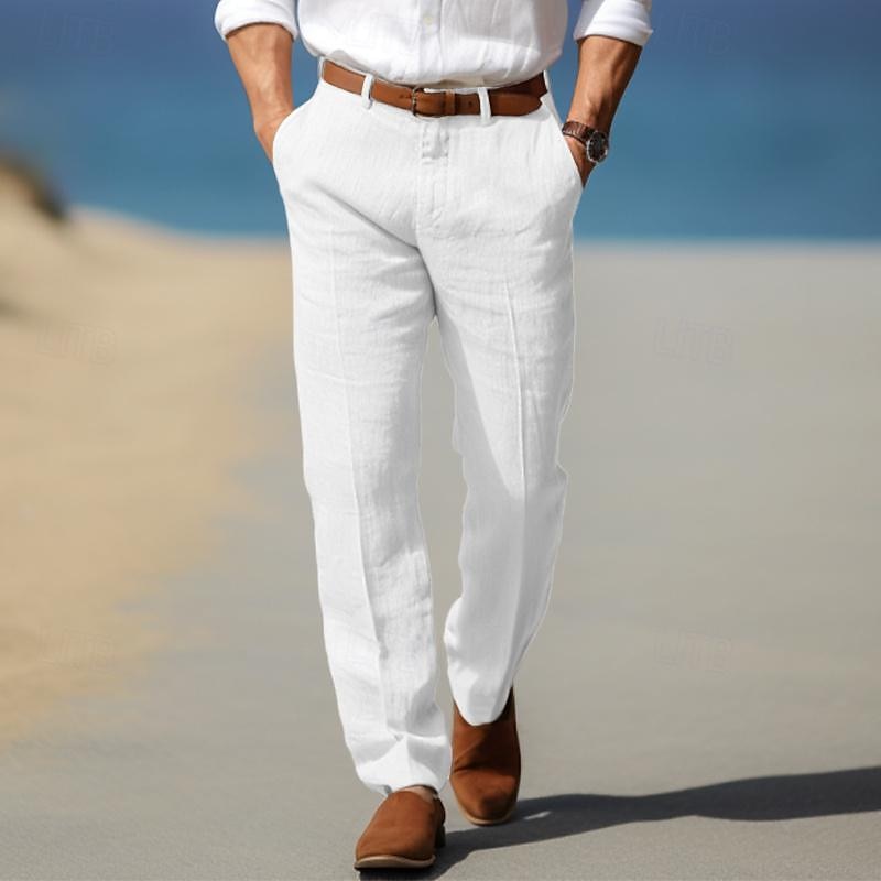 Men's Straight-Leg Linen Pants | Belt Loops & Slant Pockets
