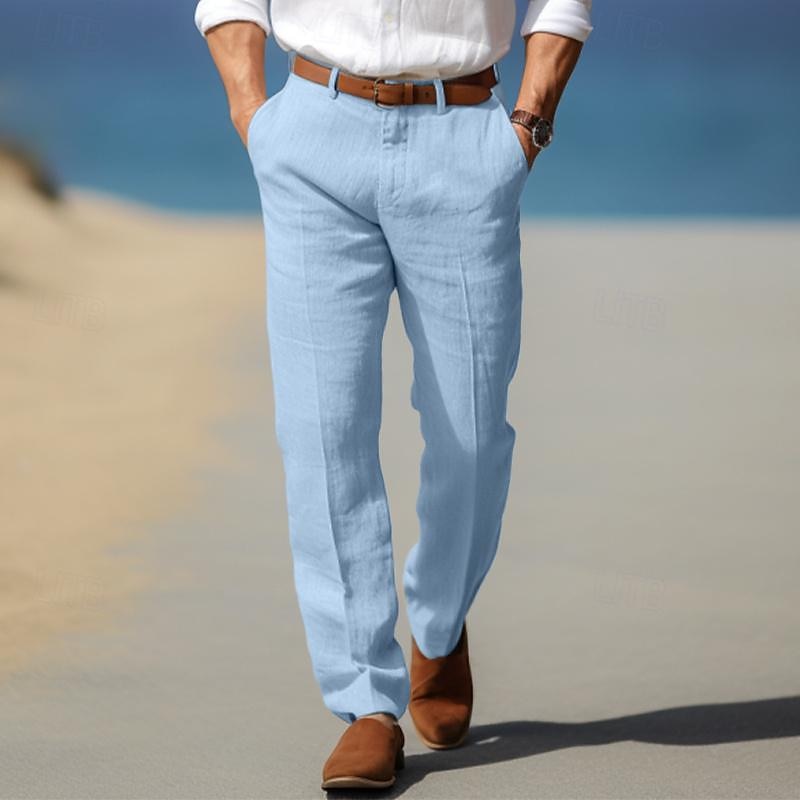 Men's Straight-Leg Linen Pants | Belt Loops & Slant Pockets