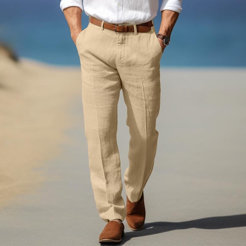 Men's Straight-Leg Linen Pants | Belt Loops & Slant Pockets