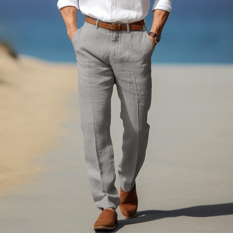 Men's Straight-Leg Linen Pants | Belt Loops & Slant Pockets