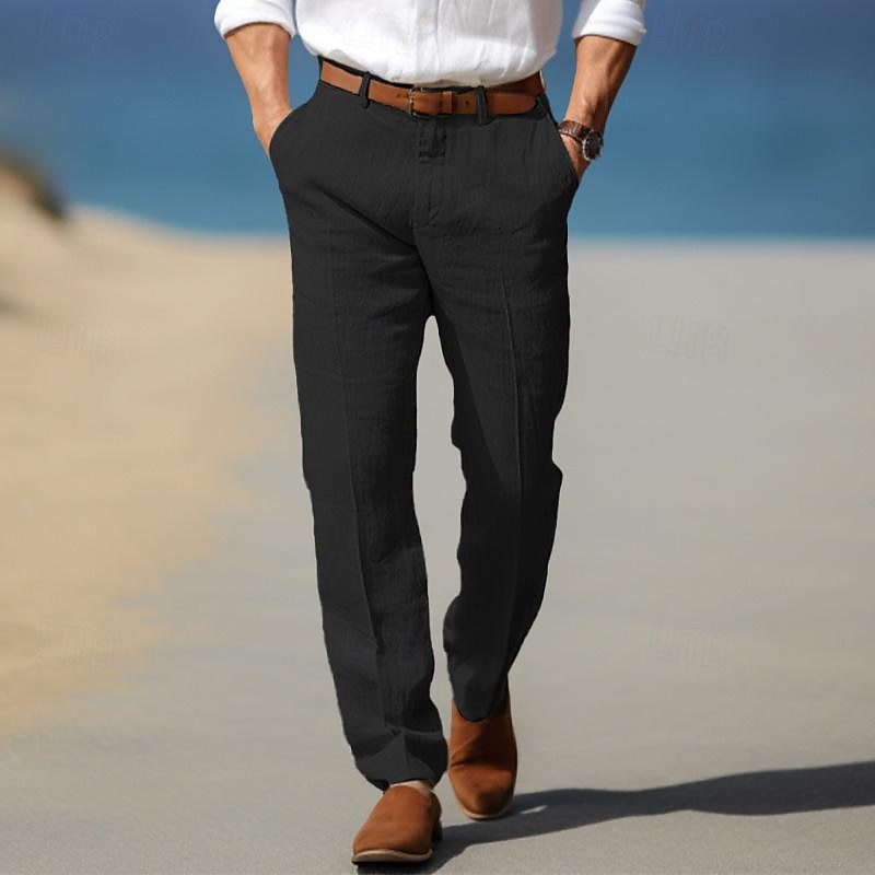 Men's Straight-Leg Linen Pants | Belt Loops & Slant Pockets