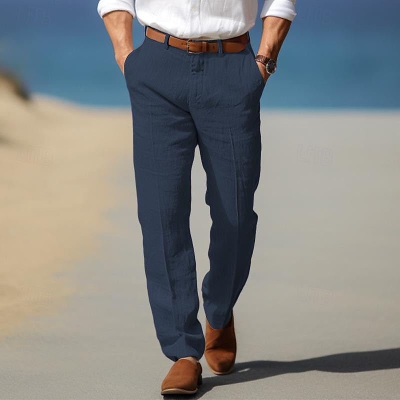 Men's Straight-Leg Linen Pants | Belt Loops & Slant Pockets