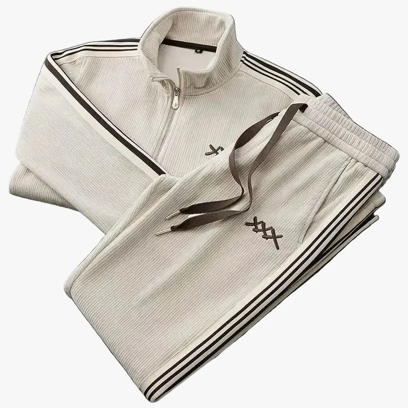 Men's Streetwear Corduroy Tracksuit | Zip Jacket & Stripe Trim