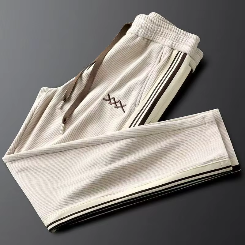 Men's Streetwear Corduroy Tracksuit | Zip Jacket & Stripe Trim