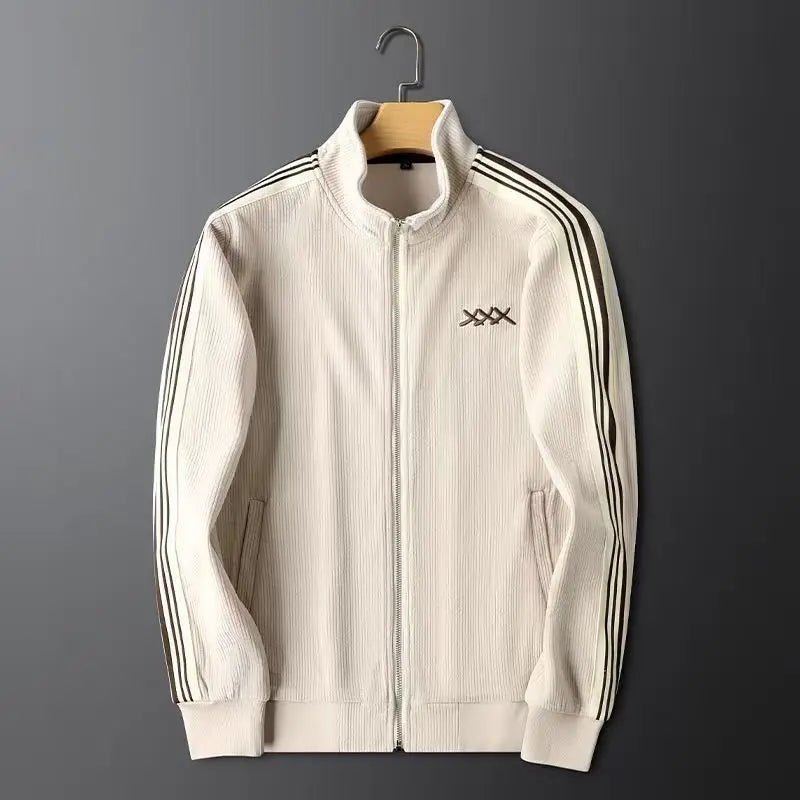 Men's Streetwear Corduroy Tracksuit | Zip Jacket & Stripe Trim