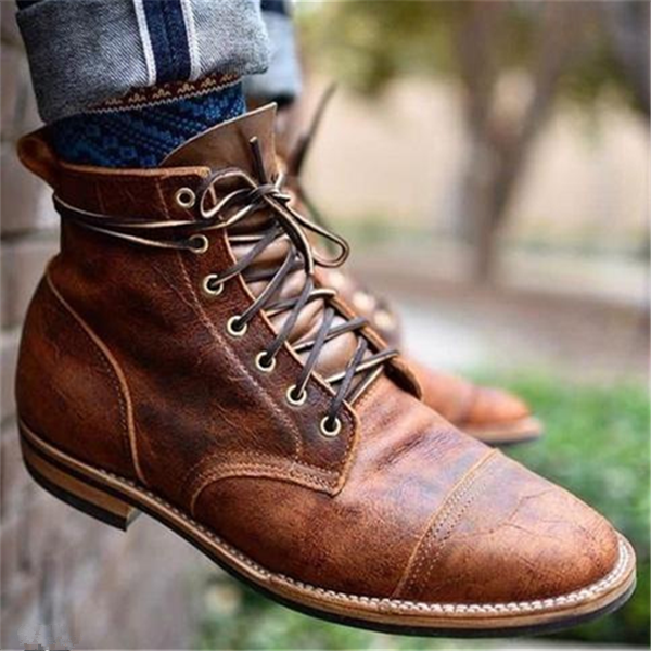 Men's Synthetic Ankle Boots | Lace-Up Front & Cap Toe