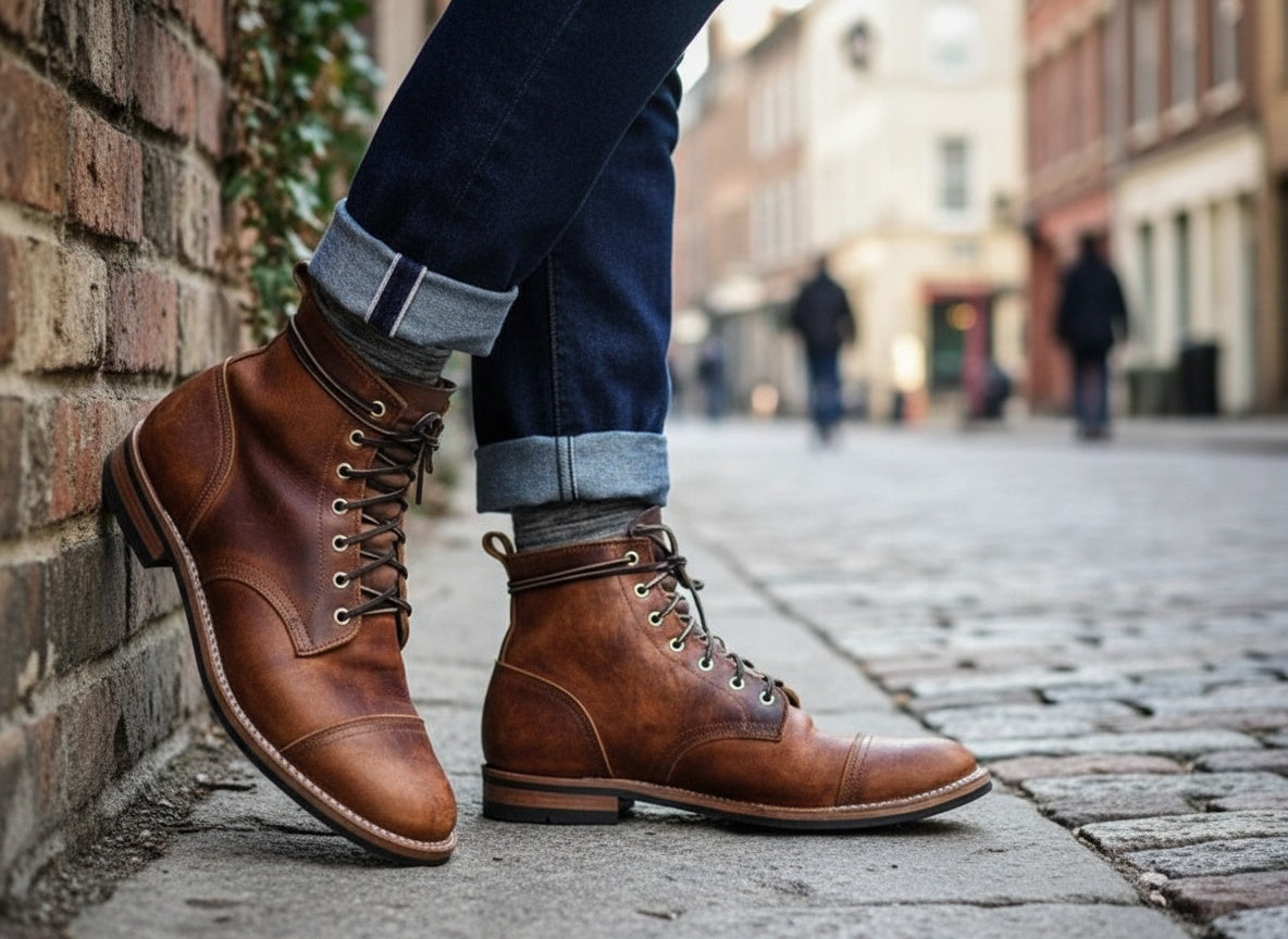 Men's Synthetic Ankle Boots | Lace-Up Front & Cap Toe