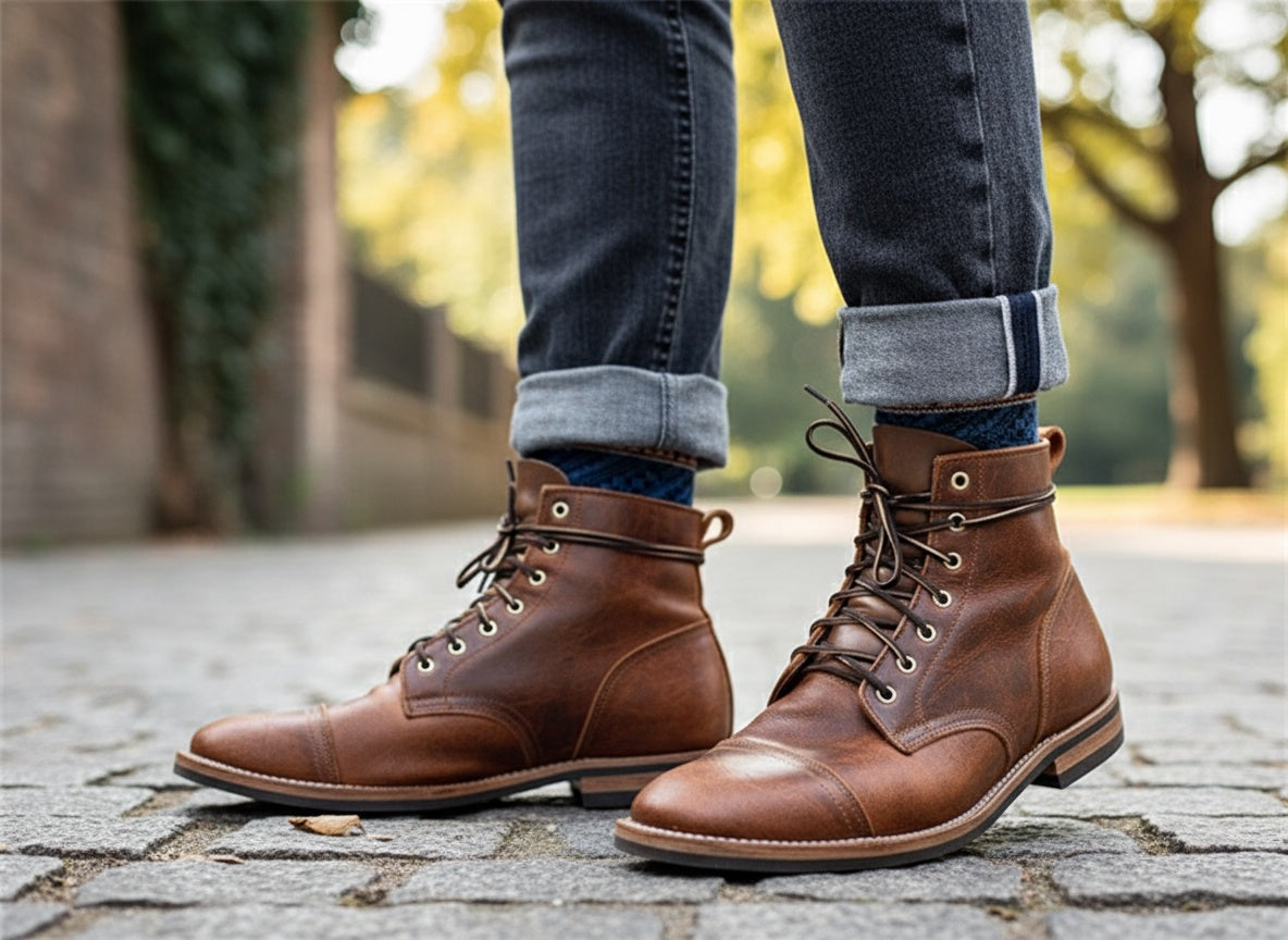 Men's Synthetic Ankle Boots | Lace-Up Front & Cap Toe