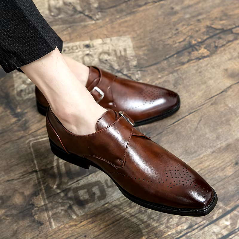 Men's Synthetic Dress Shoes | Monk Strap & Perforated Toe