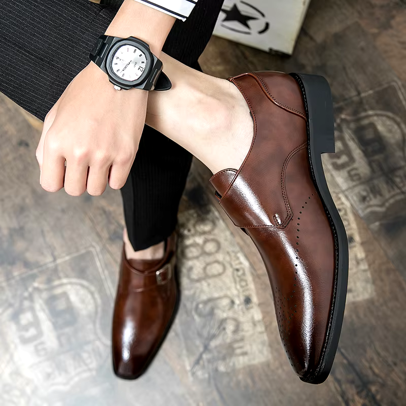 Men's Synthetic Dress Shoes | Monk Strap & Perforated Toe