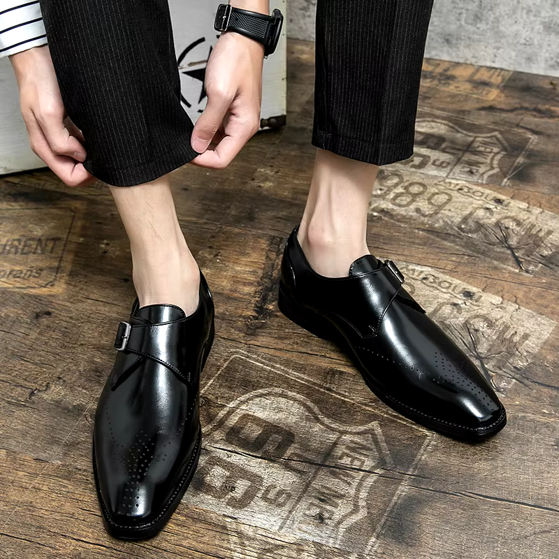 Men's Synthetic Dress Shoes | Monk Strap & Perforated Toe