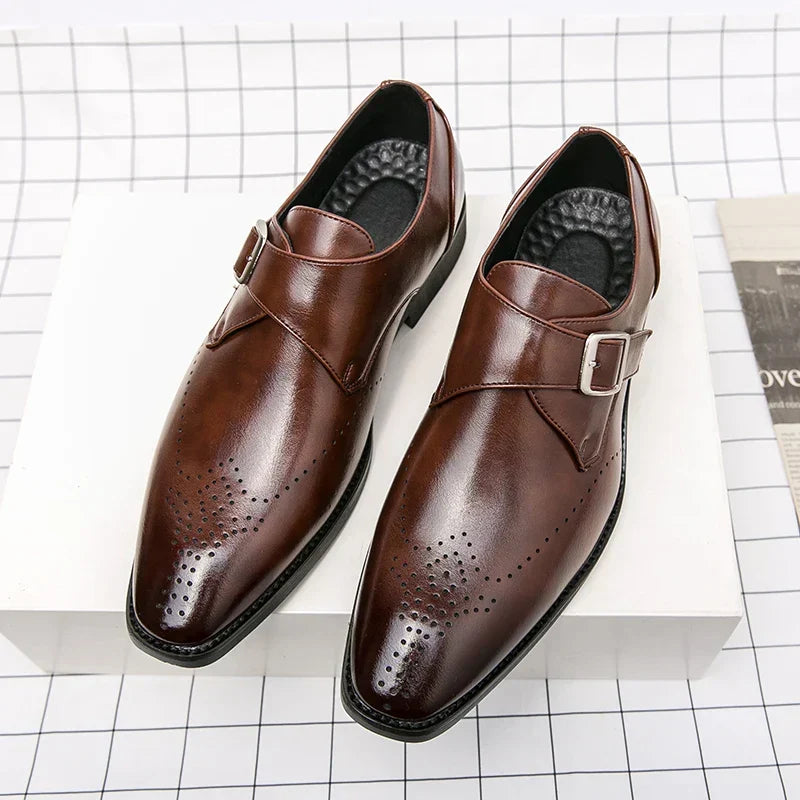 Men's Synthetic Dress Shoes | Monk Strap & Perforated Toe