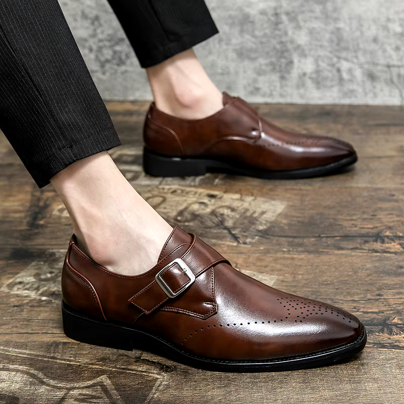 Men's Synthetic Dress Shoes | Monk Strap & Perforated Toe