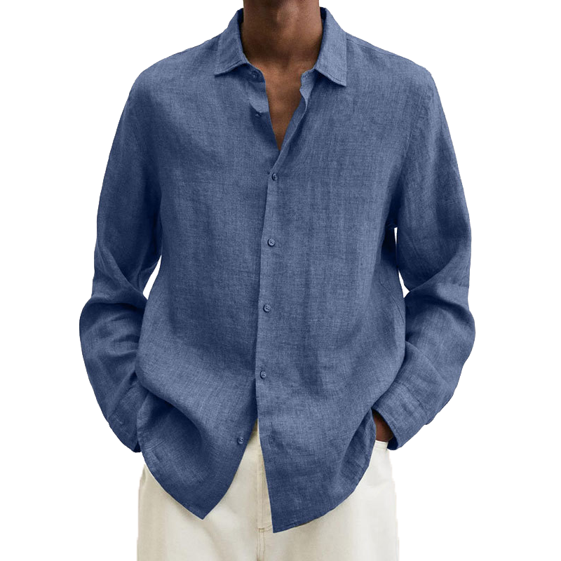 Men's Textured Long-Sleeve Shirt | Lapel Collar