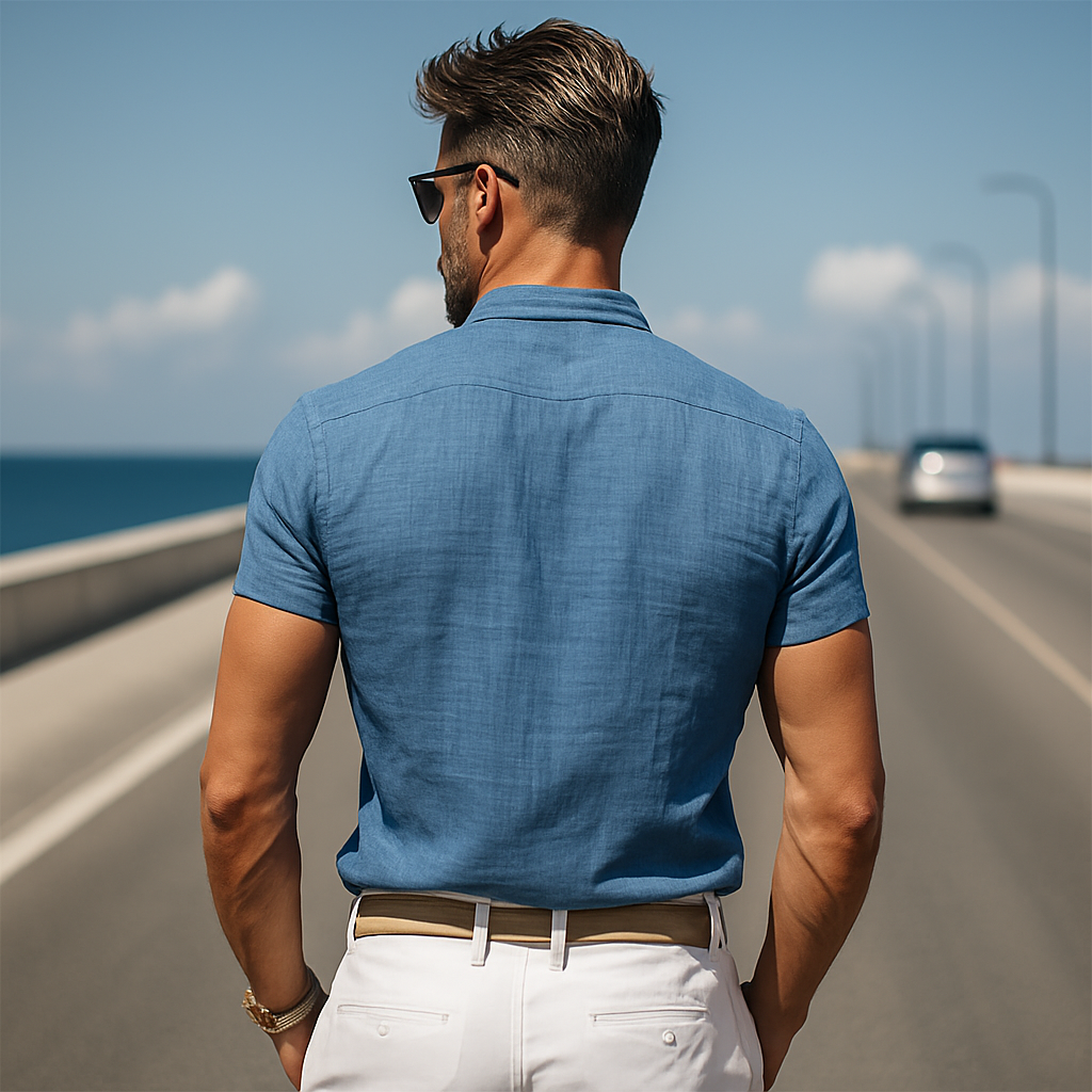 Men's Textured Short-Sleeve Shirt | Wooden Buttons