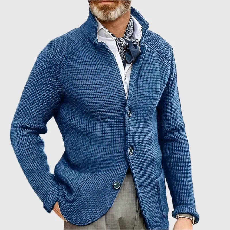 Men's Waffle-Knit Cardigan Sweater | Stand Collar & Button Front