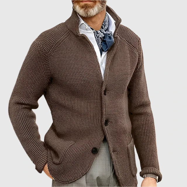 Men's Waffle-Knit Cardigan Sweater | Stand Collar & Button Front