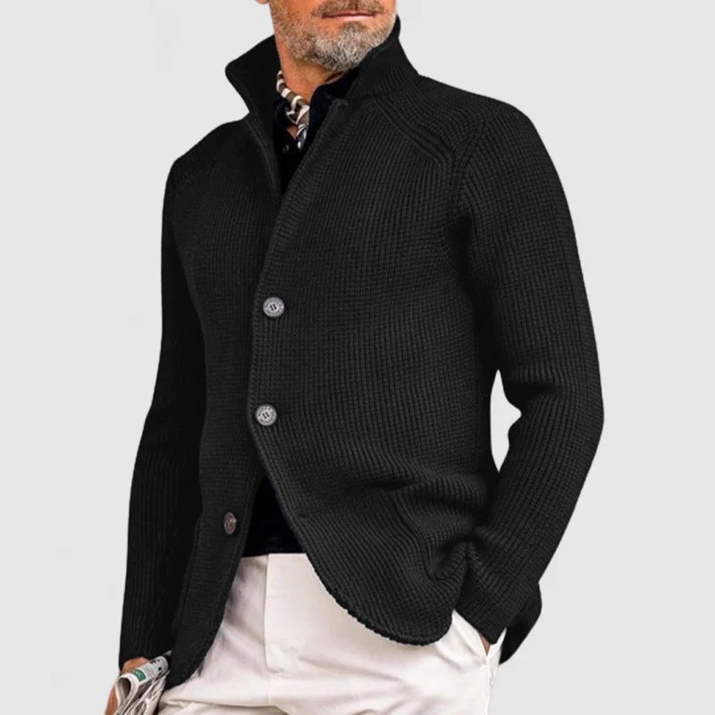 Men's Waffle-Knit Cardigan Sweater | Stand Collar & Button Front