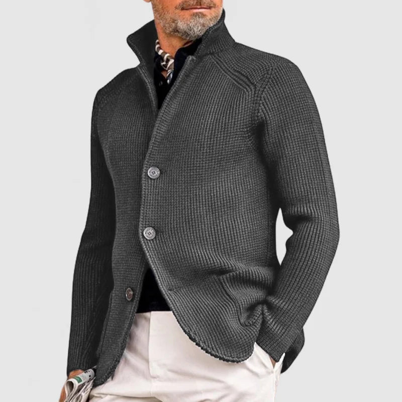 Men's Waffle-Knit Cardigan Sweater | Stand Collar & Button Front