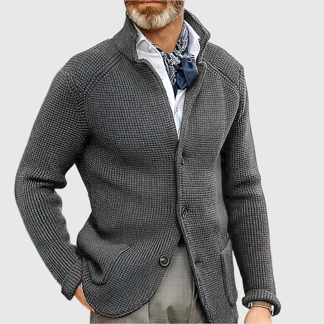 Men's Waffle-Knit Cardigan Sweater | Stand Collar & Button Front