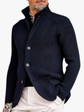 Men's Waffle-Knit Cardigan Sweater | Stand Collar & Button Front