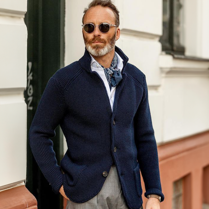 Men's Waffle-Knit Cardigan Sweater | Stand Collar & Button Front