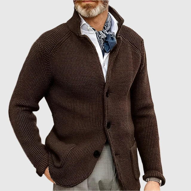 Men's Waffle-Knit Cardigan Sweater | Stand Collar & Button Front