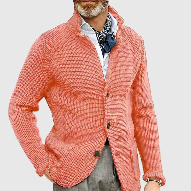 Men's Waffle-Knit Cardigan Sweater | Stand Collar & Button Front