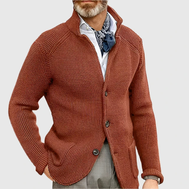 Men's Waffle-Knit Cardigan Sweater | Stand Collar & Button Front