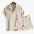 Men's Waffle-Knit Lounge Set | Button Shirt & Drawstring Shorts