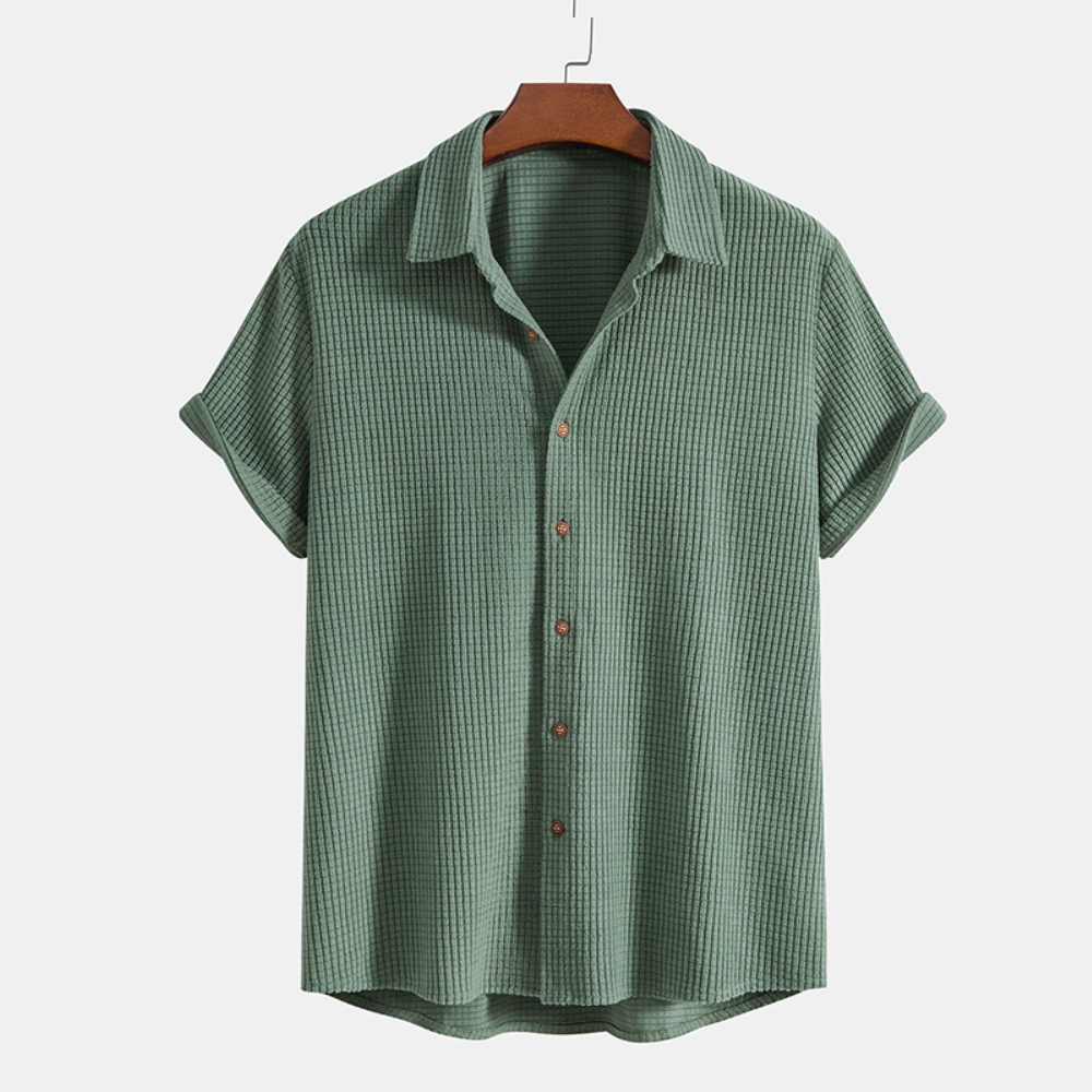 Men's Waffle-Knit Lounge Set | Button Shirt & Drawstring Shorts