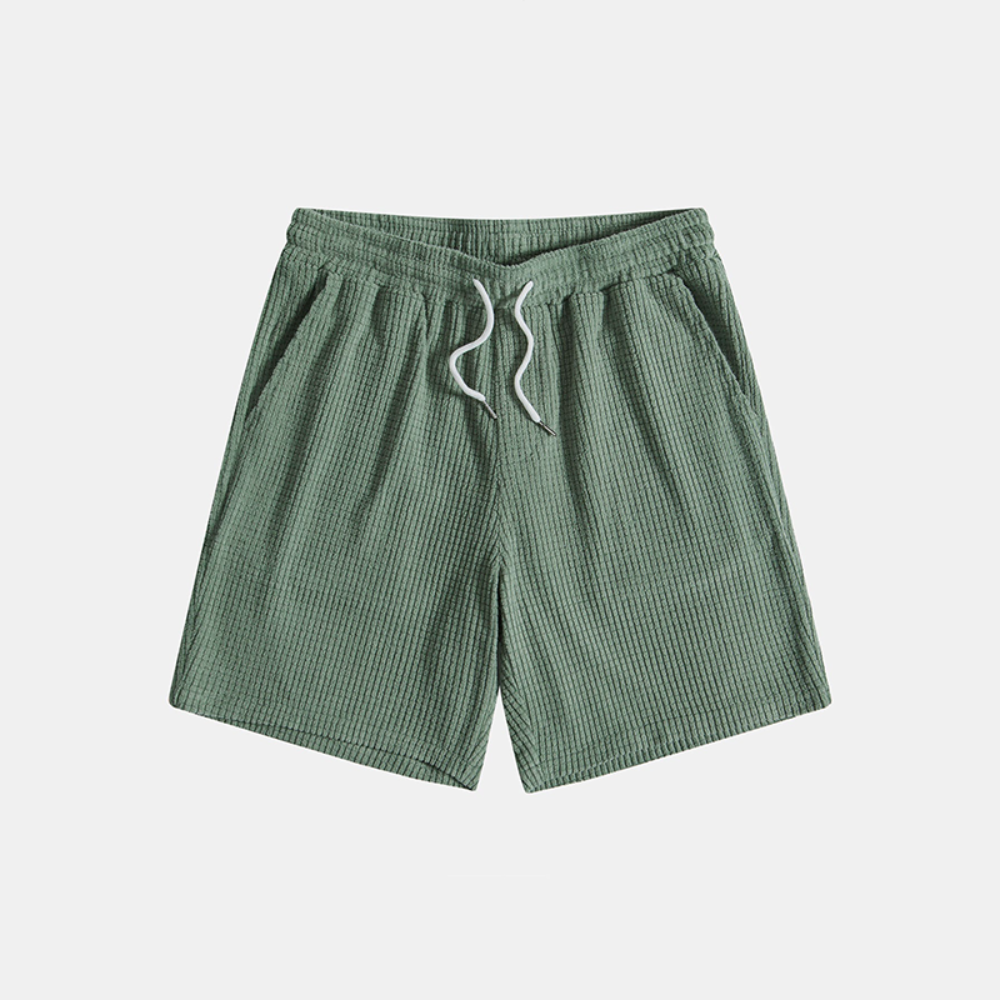 Men's Waffle-Knit Lounge Set | Button Shirt & Drawstring Shorts