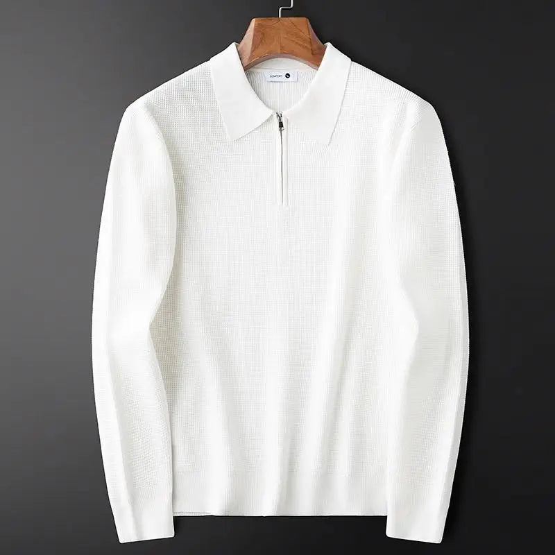 Men's Waffle Knit Sweater | Quarter Zip & Pointed Collar