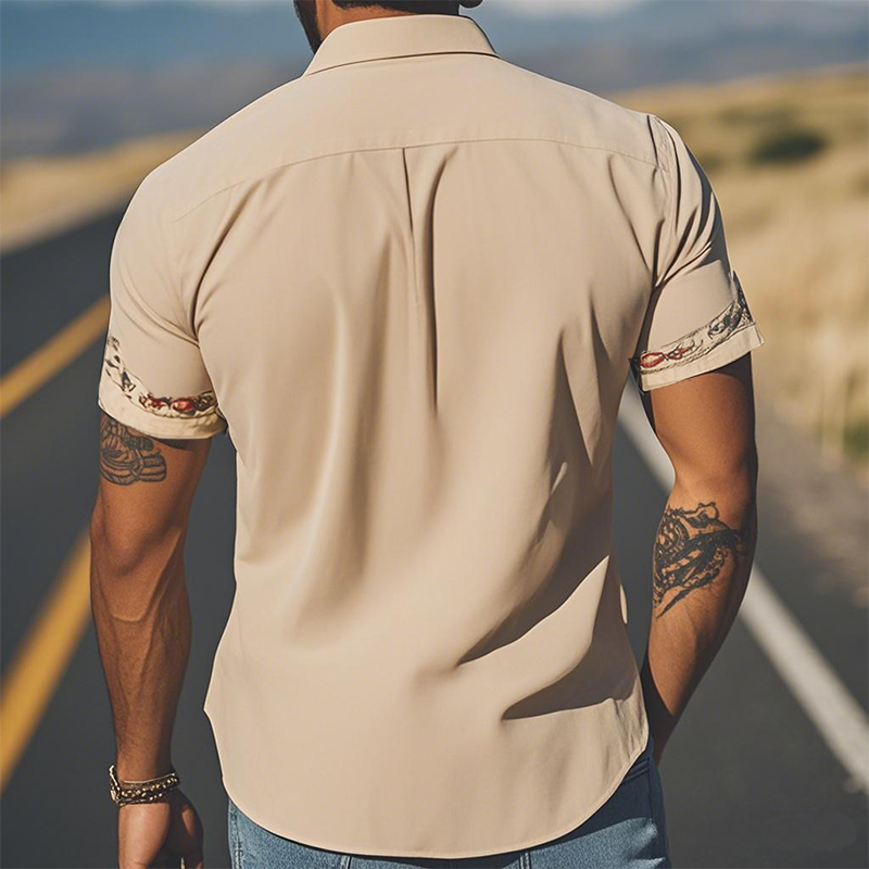 Men's Western Embroidered Short-Sleeve Shirt