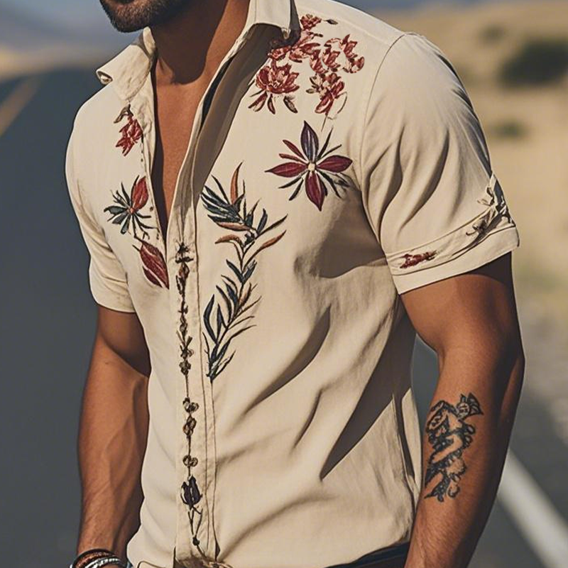 Men's Western Embroidered Short-Sleeve Shirt