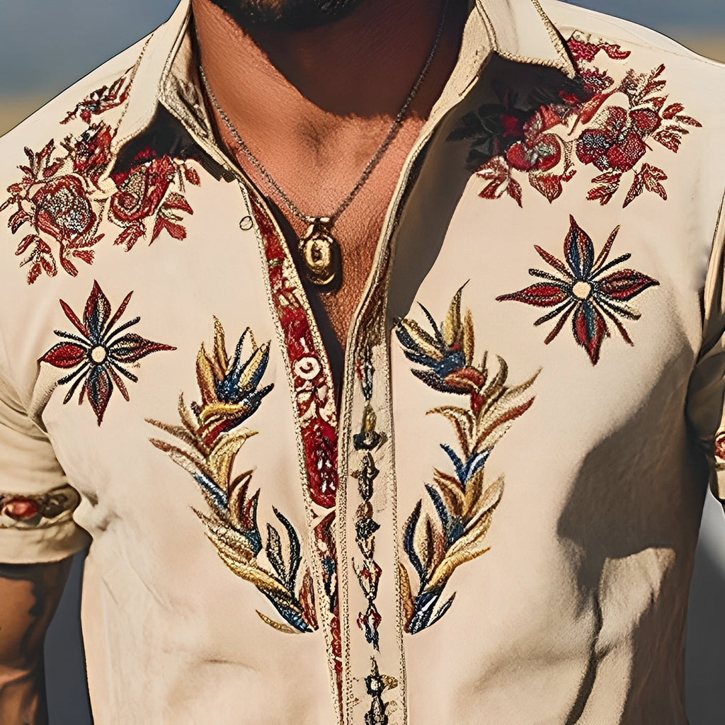 Men's Western Embroidered Short-Sleeve Shirt