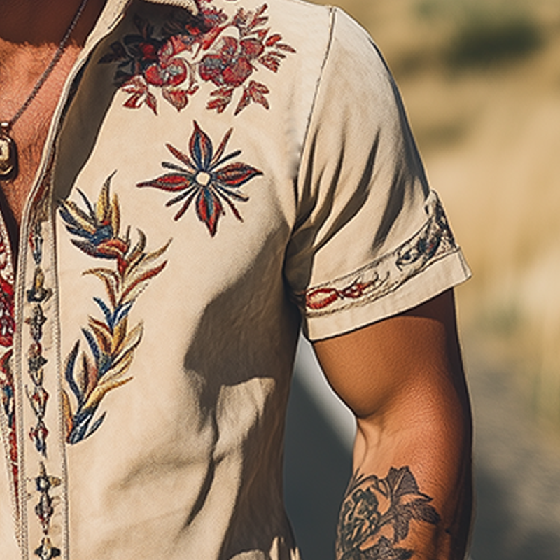 Men's Western Embroidered Short-Sleeve Shirt