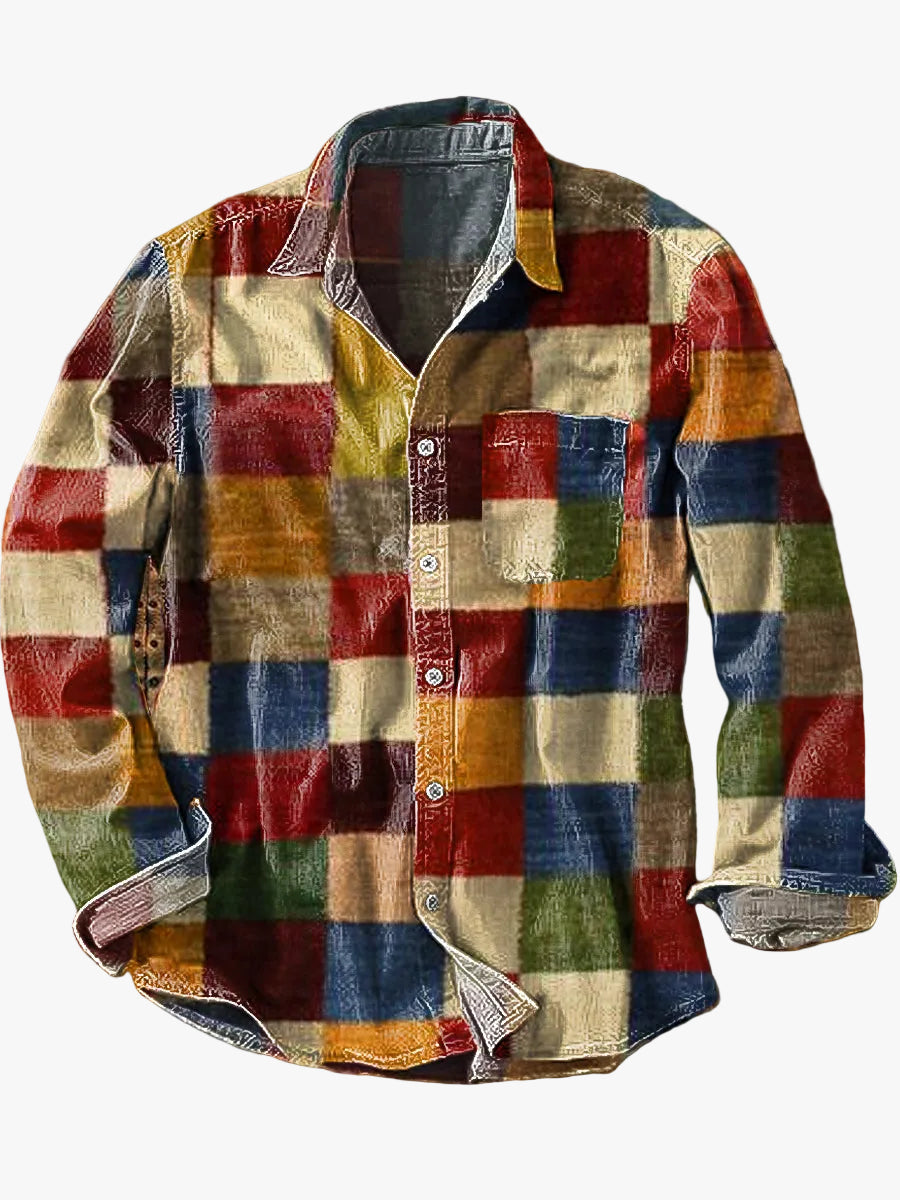 Men's Button-Front Shirt | Patchwork Panels & Chest Pocket