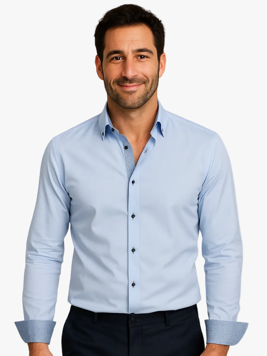 Men's Button-Up Shirt | Patterned Cuffs & Collar