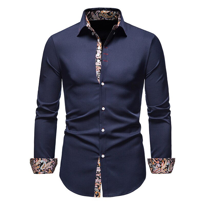 Men's Button-Up Shirt | Spread Collar & Pattern Trim