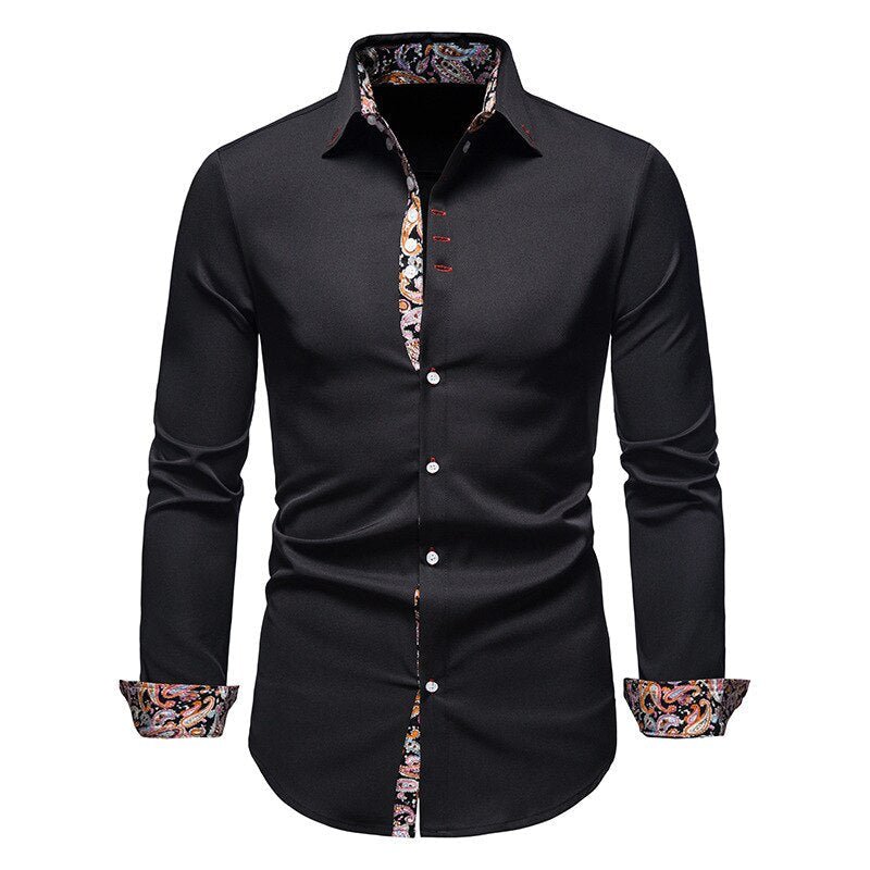 Men's Button-Up Shirt | Spread Collar & Pattern Trim