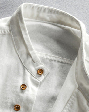 Men's Linen-Blend Shirt | Band Collar & Button Placket