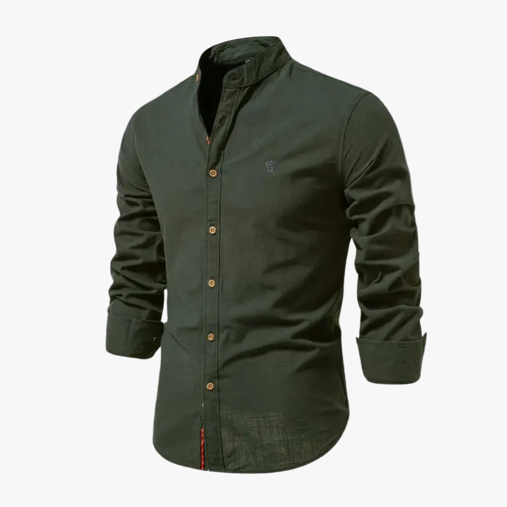 Men's Long Sleeve Shirt | Band Collar & Chest Logo