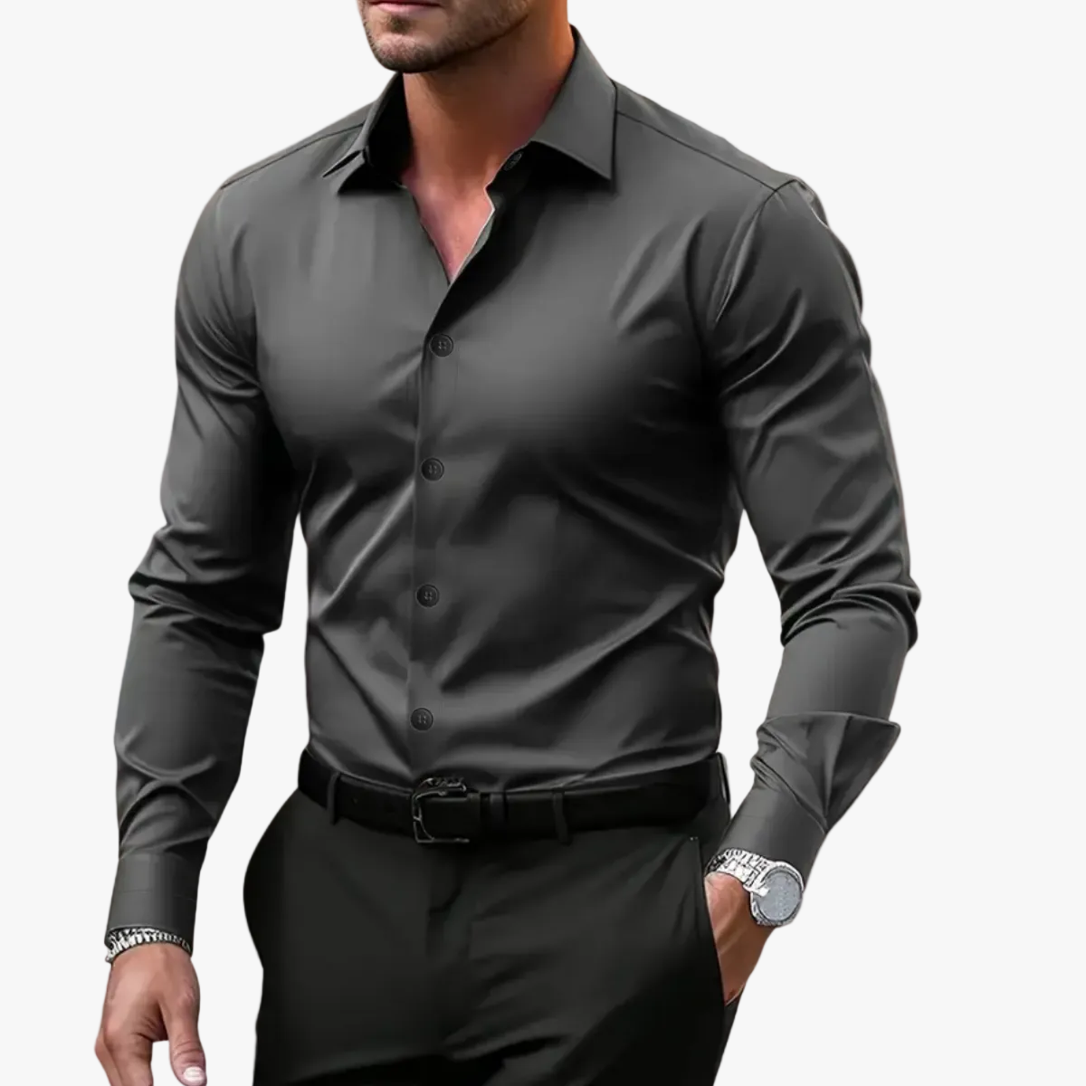 Men's Long Sleeve Shirt | Notched Collar & Button Cuffs