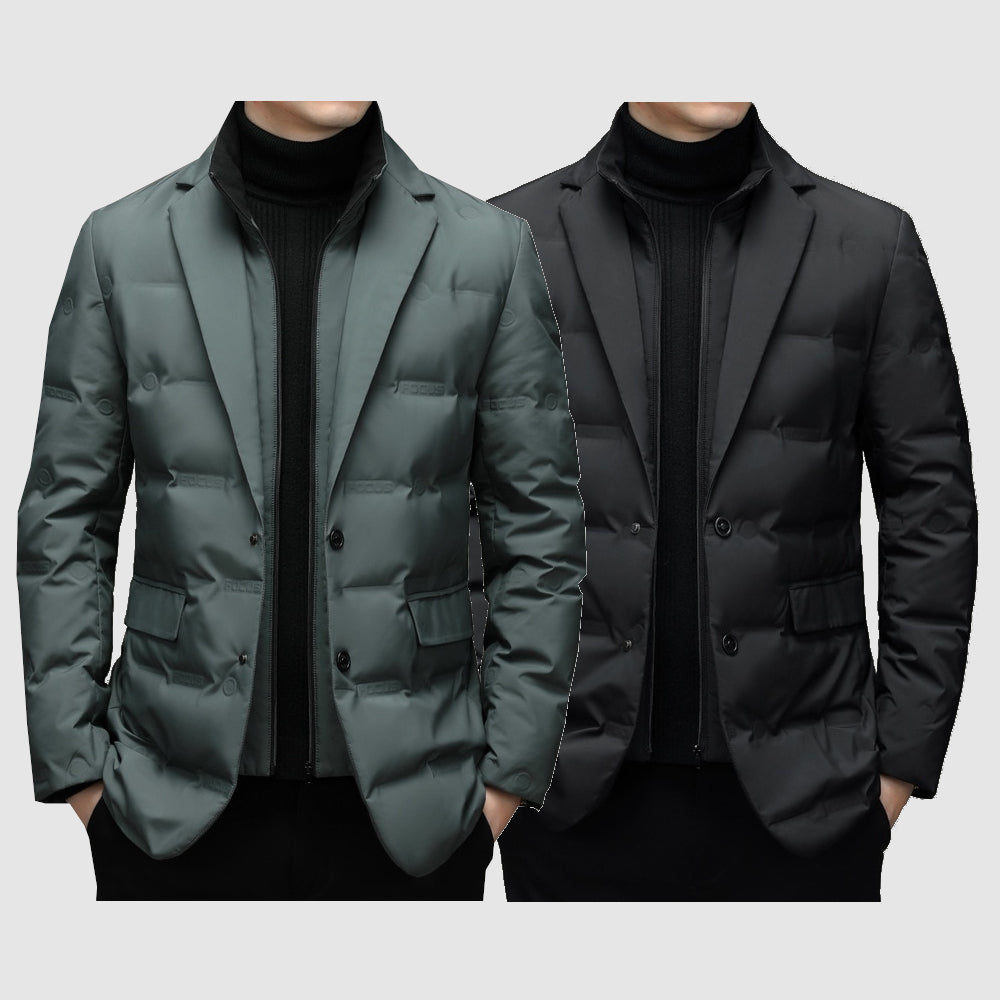 Men's Puffer Jacket | Notch Lapel & Flap Pockets