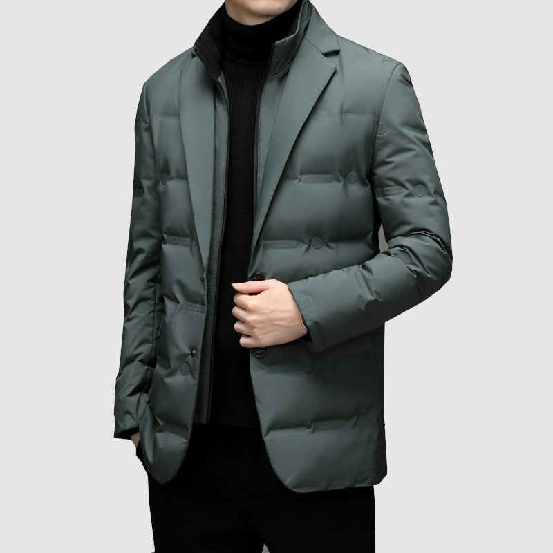 Men's Puffer Jacket | Notch Lapel & Flap Pockets