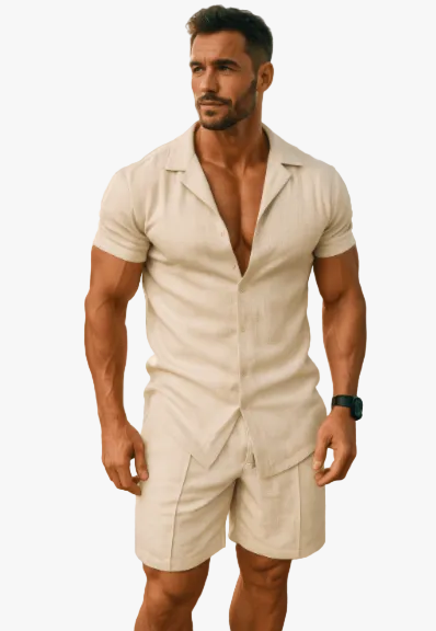 Men's Two-Piece Set | Camp Collar & Drawstring Shorts