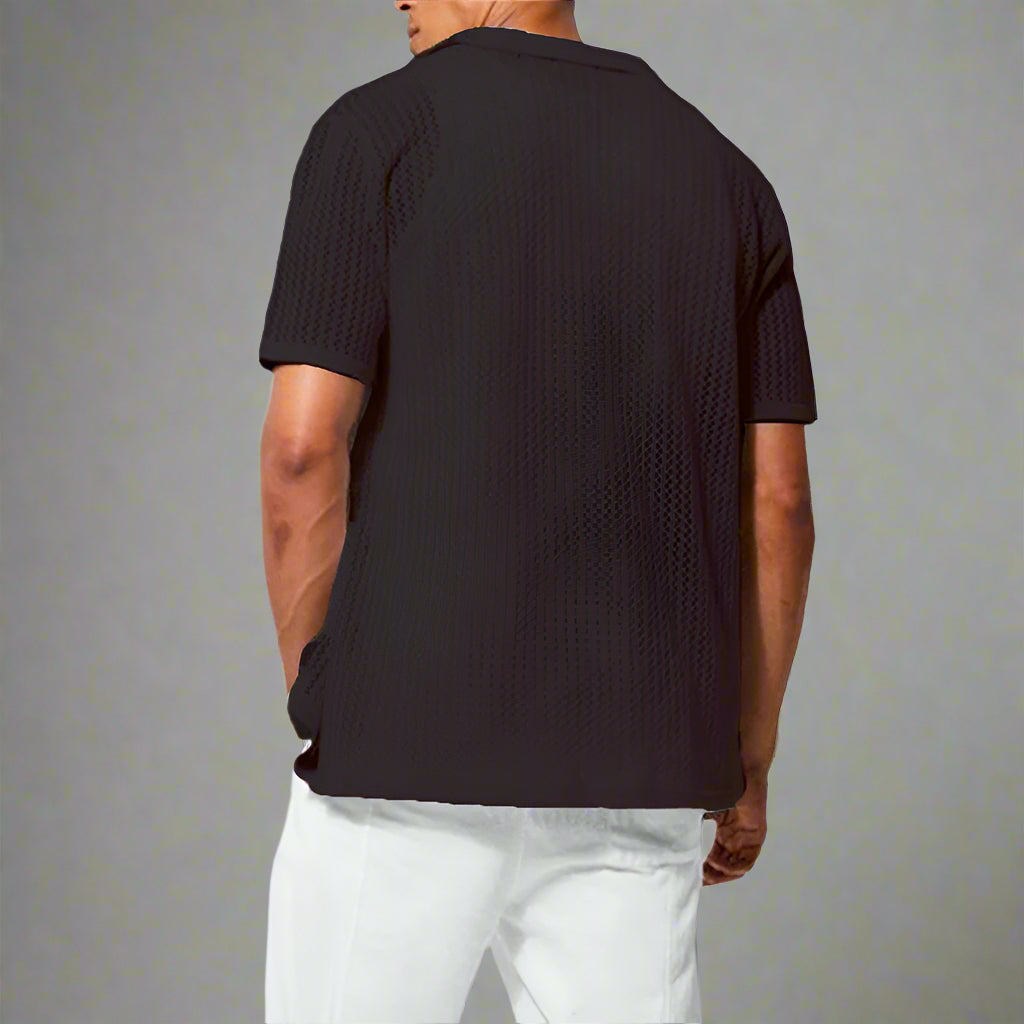 Men's Open Knit Camp Shirt | Textured Summer Style