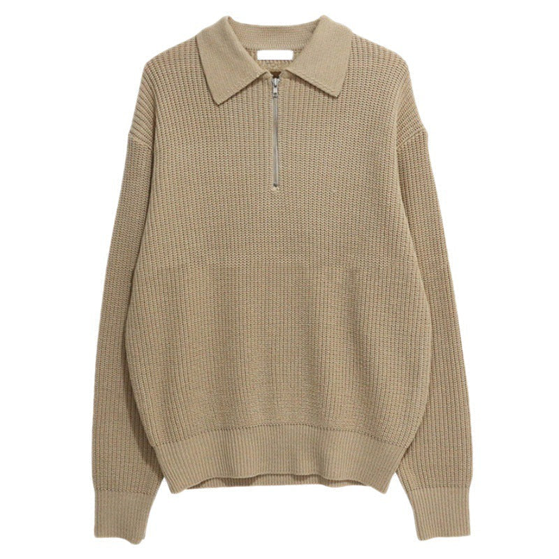 Men's Rib Knit Sweater | Quarter Zip & Spread Collar